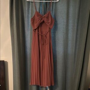 ASOS DESIGN twist front pleated cami midi dress with belt in rose pink